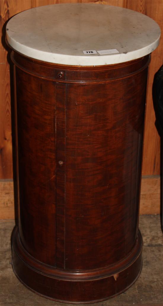 19th century mahogany cylinder pot cupboard, with marble top